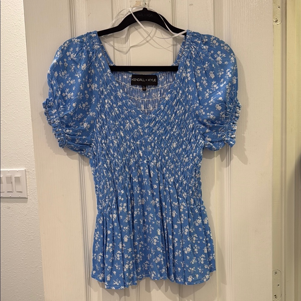 Kendall + Kylie Puff Sleeve Smocked Blouse